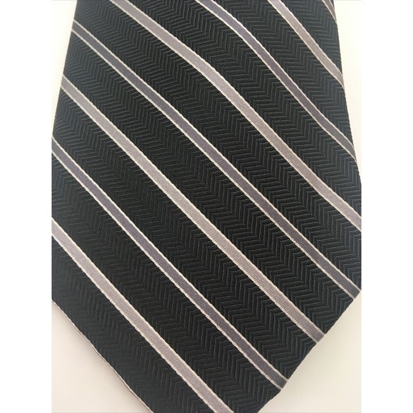 SADDLEBRED Men's Tie Silk polyester blend black with silver stripes classic - Picture 4 of 6